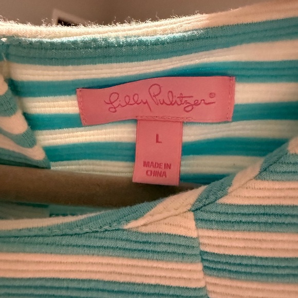 Lilly Pulitzer Shift Dress Womens Large Charlene Ottoman Knit Turquoise Stripe - Picture 3 of 3
